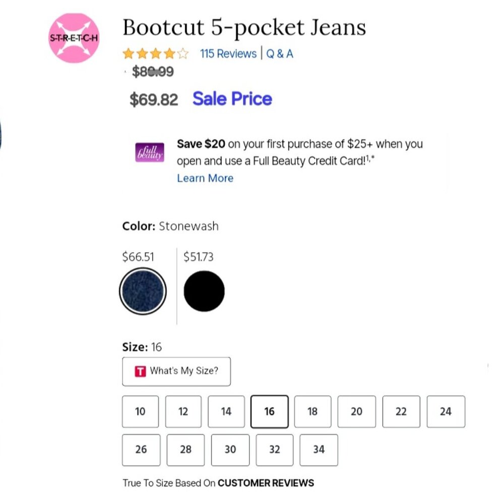 'ELLOS' BOOTCUT STONEWASH DENIM EMBROIDERED 5~POCKET JEANS SIZE 16 - Picture 14 of 16